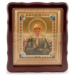 saint matrona of moscow | high quality lithography icon in shadow box framed wooden case | size: 32 x 28 x 3,5 cm