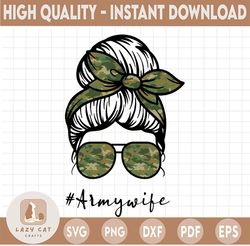 camo army wife mom skull bun hair sunglasses headband mom life png sublimation design downloads