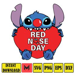 stitch red nose day svg, cartoon red nose day svg, fund raising svg, stitch svg (1)