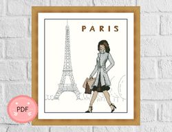 cross stitch pattern, parisian girl,elegant women, pdf format ,instant download,x stitch pattern,france,french women