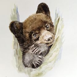 bear original watercolor painting animal painting  small bear painting by guldar