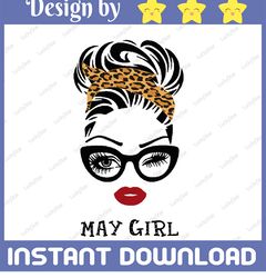 may girl svg, woman with glasses svg, girl with leopard plaid bandana design, may svg, png sublimation