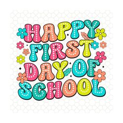 retro happy first day of school style dot svg, happy first day of school svg, 1st day of school svg, back to school svg,