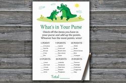 alligator what's in your purse game,alligator baby shower games printable,fun baby shower activity,instant download-345