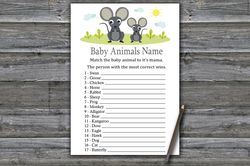 mouse baby animals name game card,mouse baby shower games printable,fun baby shower activity,instant download-344