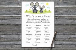 mouse what's in your purse game,mouse baby shower games printable,fun baby shower activity,instant download-344