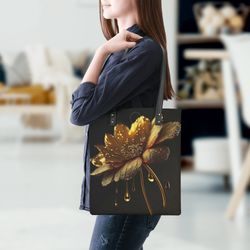 pu leather handbags bright colorful golden flowers 6d  pattern