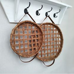 round tobacco basket set of 2 wall hanging basket wall decor decorative tray home decor woven wall basket farmhouse