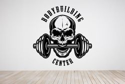 bodybuilding center, gym, workout fitness crossfit coach sport muscles skull wall sticker vinyl decal mural art decor