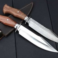 2 pieces of damascus and j2 steel handmade bowei knives walnut wood handle