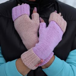 fingerless mittens womens, wool mittens womens, winter gloves, knitted arm warmers, grey mitts