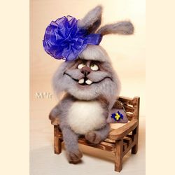 felted hare, handmade collectible toy