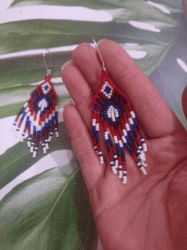 small boho beaded earrings triangle beaded earrings. little boho earrings huichol beaded earrings, huichol geometric ear