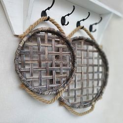 farmhouse round tobacco basket set of 2 wall hanging basket wall decor decorative tray home decor woven wall basket