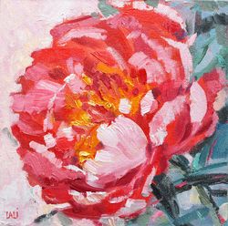 peony painting original art floral oil painting pink flower original wall art blush pink peony small painting