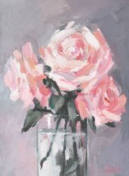 garden roses painting original art floral oil painting red roses original wall art small painting garden roses art rose