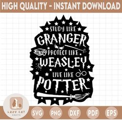 study like granger protect like wesasley live like potter,harry potter theme,harry potter print,harry potter party, pott