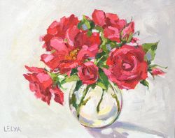 garden roses painting 20x25cm original art floral oil painting 8'x10' red roses original art small painting garden roses