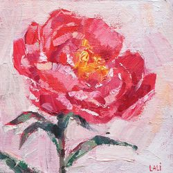 peony painting original art floral oil painting pink flower original wall art blush pink peony small painting