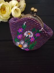 beaded wallet , ladies' wallet , cute purse with a bow for coins