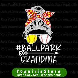 messy bun hair ballpark grandma png, softball baseball mothers day png, baseball mom png