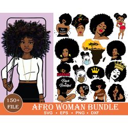 100 afro woman svg, afro girl svg, afro queen svg, afro lady svg, curly hair svg, black woman, for cricut, for silhouett