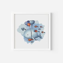 tropical fish motif instant download cross stitch pattern pdf,whale embroidery digital file,balloon cross stitch