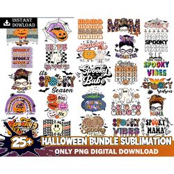 25 halloween mega bundle png bundle fall png, ghost png, pumpkin png, retro, daisy, smiley face, fall season png, instan