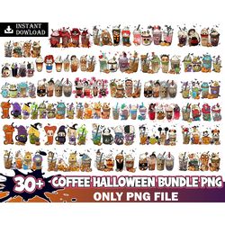 30 halloween coffee png bundle, halloween boo coffee png, villains latte, fall latte png, horror movie inspired coffee,