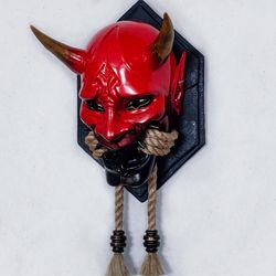 free shipp mask red guard. japan mask daemon oni. hannya mask.