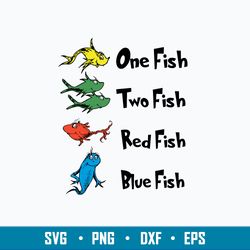 one fish two fish red fish blue fish svg, dr seuss svg, png dxf eps file