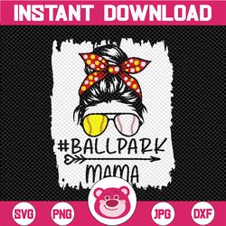 messy bun hair ballpark mama png, softball baseball mothers day png, baseball mom png, printable