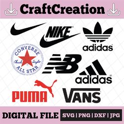 logo fashion brand bunlde: converse svg, all star svg, nike svg, puma svg, adidas svg, vans svg, png, dxf,eps