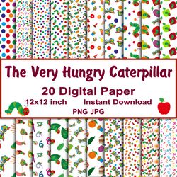 the very hungry caterpillar digital paper, hungry caterpillar seamless pattern, png, jpg, instant download