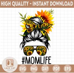 sunflowers mom life mom skull bun hair sunglasses headband mom life png sublimation design downloads