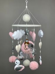 princess pink baby mobile. girl nursery mobile princess