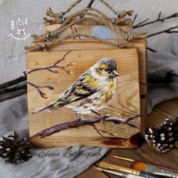 pretty siskin, hand-painted rustic bird decor