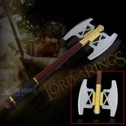 battle axe of gimli golden edition from the lord of the rings movie lotr collection, gift for him,  full size replica