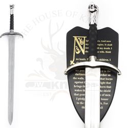 longclaw sword of jon snow by game of thrones with wall mount of night watcher oath & leather sheath gift for him jw-511