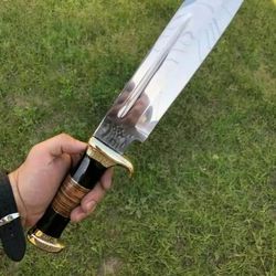 16 inches d2 steel crocodile dundee bowie knife bull horn and leather handle