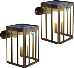 outdoor solar powered motion wall sconce light fixture - 2p