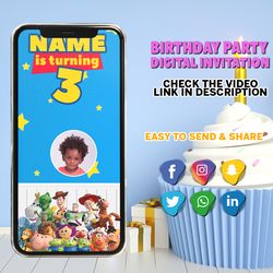 toy story birthday invitation video, toy story video invitation, toy story personalized invitation, animated toy story