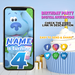 blue's clues & you video invitation, blues clues birthday party, blue's clues animated invitation, custom video, digital