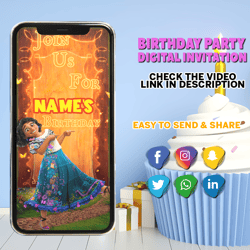 encanto birthday party video invitation, encanto animated invite video, madrigal digital custom invite, birthday