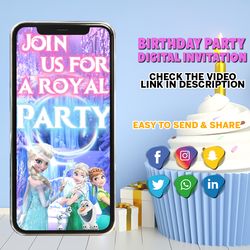 frozen invitation, frozen video invitation, frozen birthday invite, elsa birthday invite, elsa frozen party, digital