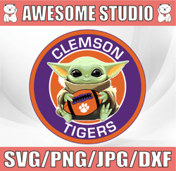 baby yoda with clemson tigers  football png,  baby yoda png, ncaa png, sublimation ready, png files for sublimation,prin