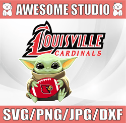 baby yoda with louisville cardinals football png,  baby yoda png, ncaa png, sublimation ready, png files for sublimation