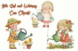 little girl and watering can clipart