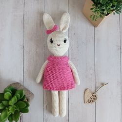 personalized stuffed bunny, gift for 3 or 5 years old girl, baby girl gift plushie,  stuffed bunny in dress as gift