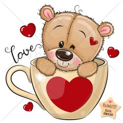 cute cartoon teddy bear png, cup, clipart, sublimation design, children printable, cool, art